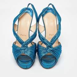 Christian Louboutin Blue Satin Pour Monsieur Slingback Platform Sandals Size 36