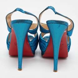 Christian Louboutin Blue Satin Pour Monsieur Slingback Platform Sandals Size 36