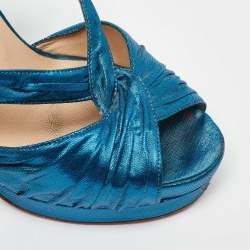 Christian Louboutin Blue Satin Pour Monsieur Slingback Platform Sandals Size 36