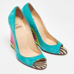 Christian Louboutin Multicolor Suede and Patent Leather Miramar Wedge Pumps Size 38.5
