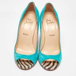 Christian Louboutin Multicolor Suede and Patent Leather Miramar Wedge Pumps Size 38.5