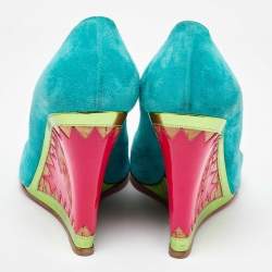 Christian Louboutin Multicolor Suede and Patent Leather Miramar Wedge Pumps Size 38.5