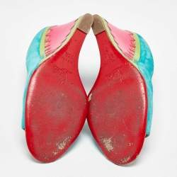 Christian Louboutin Multicolor Suede and Patent Leather Miramar Wedge Pumps Size 38.5