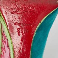 Christian Louboutin Multicolor Suede and Patent Leather Miramar Wedge Pumps Size 38.5