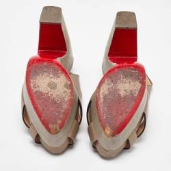 Christian Louboutin Taupe Leather Very Croise Slingback Platform Sandals Size 36.5