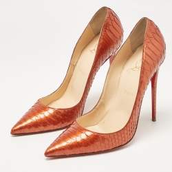 Pre Owned Christian Louboutin Orange Python So Kate Pumps Size 41