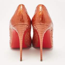 Pre Owned Christian Louboutin Orange Python So Kate Pumps Size 41