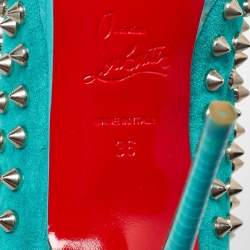 Christian Louboutin Aqua Blue Suede Guerilla Spiked Ankle Length Boots Size 36