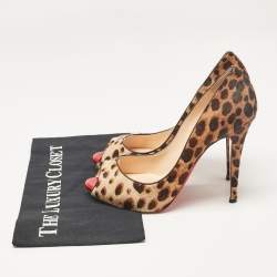 Pre Owned Christian Louboutin Brown/Beige Leopard Print Calf Hair Flo Pumps Size 40.5