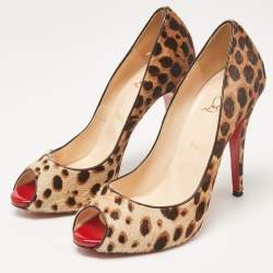 Pre Owned Christian Louboutin Brown/Beige Leopard Print Calf Hair Flo Pumps Size 40.5