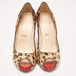 Pre Owned Christian Louboutin Brown/Beige Leopard Print Calf Hair Flo Pumps Size 40.5
