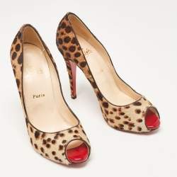 Pre Owned Christian Louboutin Brown/Beige Leopard Print Calf Hair Flo Pumps Size 40.5