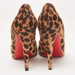 Pre Owned Christian Louboutin Brown/Beige Leopard Print Calf Hair Flo Pumps Size 40.5