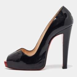 Christian Louboutin Black Patent Leather Carroseria Peep Toe Pumps Size 39