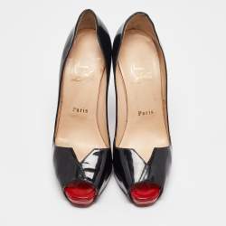 Christian Louboutin Black Patent Leather Carroseria Peep Toe Pumps Size 39