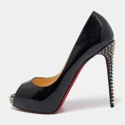 Pre Owned Christian Louboutin Black Patent Leather Very Prive Peep Toe Pumps Size 38