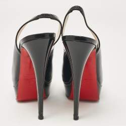 Christian Louboutin Black Patent Leather Lady Peep Slingback Pumps Size 39.5