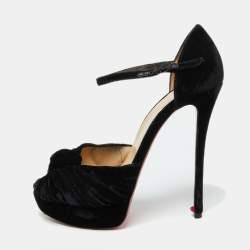 Christian Louboutin Black Velvet Marchavekel Platform Sandals Size 39