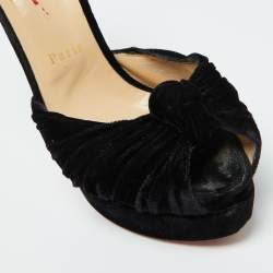 Christian Louboutin Black Velvet Marchavekel Platform Sandals Size 39