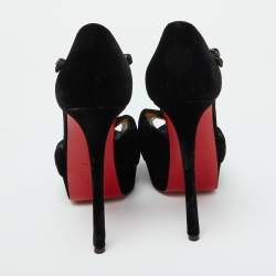 Christian Louboutin Black Velvet Marchavekel Platform Sandals Size 39