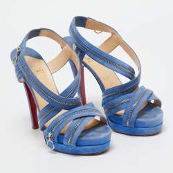 Christian Louboutin Blue Suede Rodita Sandals Size 37.5