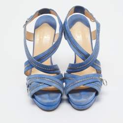 Christian Louboutin Blue Suede Rodita Sandals Size 37.5