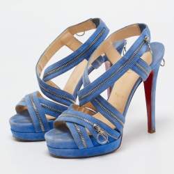 Christian Louboutin Blue Suede Rodita Sandals Size 37.5