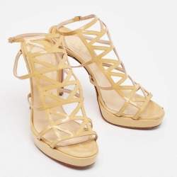 Christian Louboutin Beige Patent Leather Cut Out Strappy Sandals Size 37.5