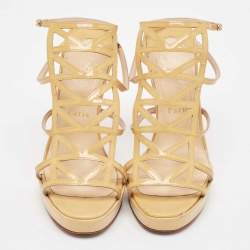 Christian Louboutin Beige Patent Leather Cut Out Strappy Sandals Size 37.5