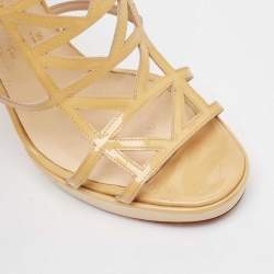 Christian Louboutin Beige Patent Leather Cut Out Strappy Sandals Size 37.5