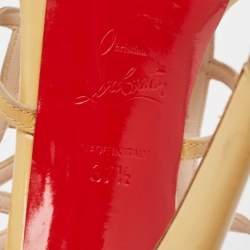 Christian Louboutin Beige Patent Leather Cut Out Strappy Sandals Size 37.5