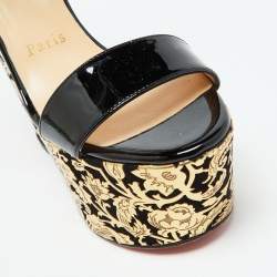 Christian Louboutin Black/Gold Patent Leather Bella Tige Floral Platform Sandals Size 36