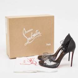 مملوكة مسبقًا Christian Louboutin Black/Transparent Degratina Frou 120 Ankle Strap Sandals Size 40