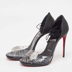 مملوكة مسبقًا Christian Louboutin Black/Transparent Degratina Frou 120 Ankle Strap Sandals Size 40