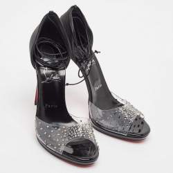 مملوكة مسبقًا Christian Louboutin Black/Transparent Degratina Frou 120 Ankle Strap Sandals Size 40