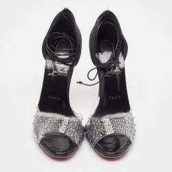مملوكة مسبقًا Christian Louboutin Black/Transparent Degratina Frou 120 Ankle Strap Sandals Size 40
