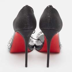 مملوكة مسبقًا Christian Louboutin Black/Transparent Degratina Frou 120 Ankle Strap Sandals Size 40