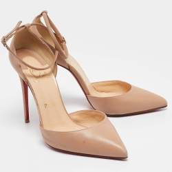 Christian Louboutin Beige Leather Uptown Ankle Strap Pumps Size 38