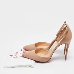 Christian Louboutin Beige Leather Uptown Ankle Strap Pumps Size 38