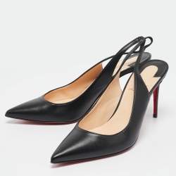 Pre Owned Christian Louboutin Black Leather Kate Slingback Pumps Size 38.5
