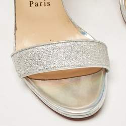 Pre Owned Christian Louboutin Silver Lurex Fabric and Leather Choca Lux Sandals Size 39