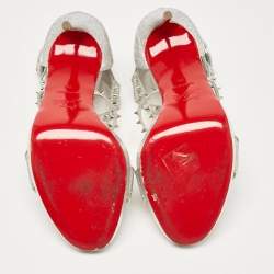 Pre Owned Christian Louboutin Silver Lurex Fabric and Leather Choca Lux Sandals Size 39
