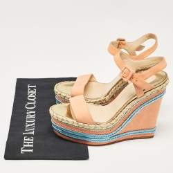 Pre Owned Christian Louboutin Orange Nubuck Leather Wedge Sandals Size 38