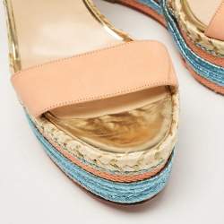Pre Owned Christian Louboutin Orange Nubuck Leather Wedge Sandals Size 38