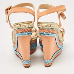 Pre Owned Christian Louboutin Orange Nubuck Leather Wedge Sandals Size 38