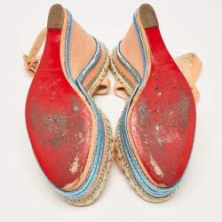 Pre Owned Christian Louboutin Orange Nubuck Leather Wedge Sandals Size 38