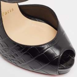 Pre Owned Christian Louboutin Black Embossed Croc Jenlove Alta Sandals Size 38