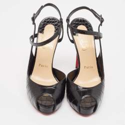 Pre Owned Christian Louboutin Black Embossed Croc Jenlove Alta Sandals Size 38