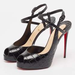 Pre Owned Christian Louboutin Black Embossed Croc Jenlove Alta Sandals Size 38