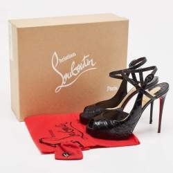 Pre Owned Christian Louboutin Black Embossed Croc Jenlove Alta Sandals Size 38